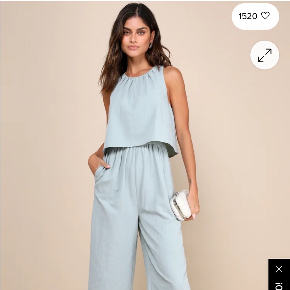 Lulus Breezy Sophistication Sage Green Textured Wide-Leg Jumpsuit